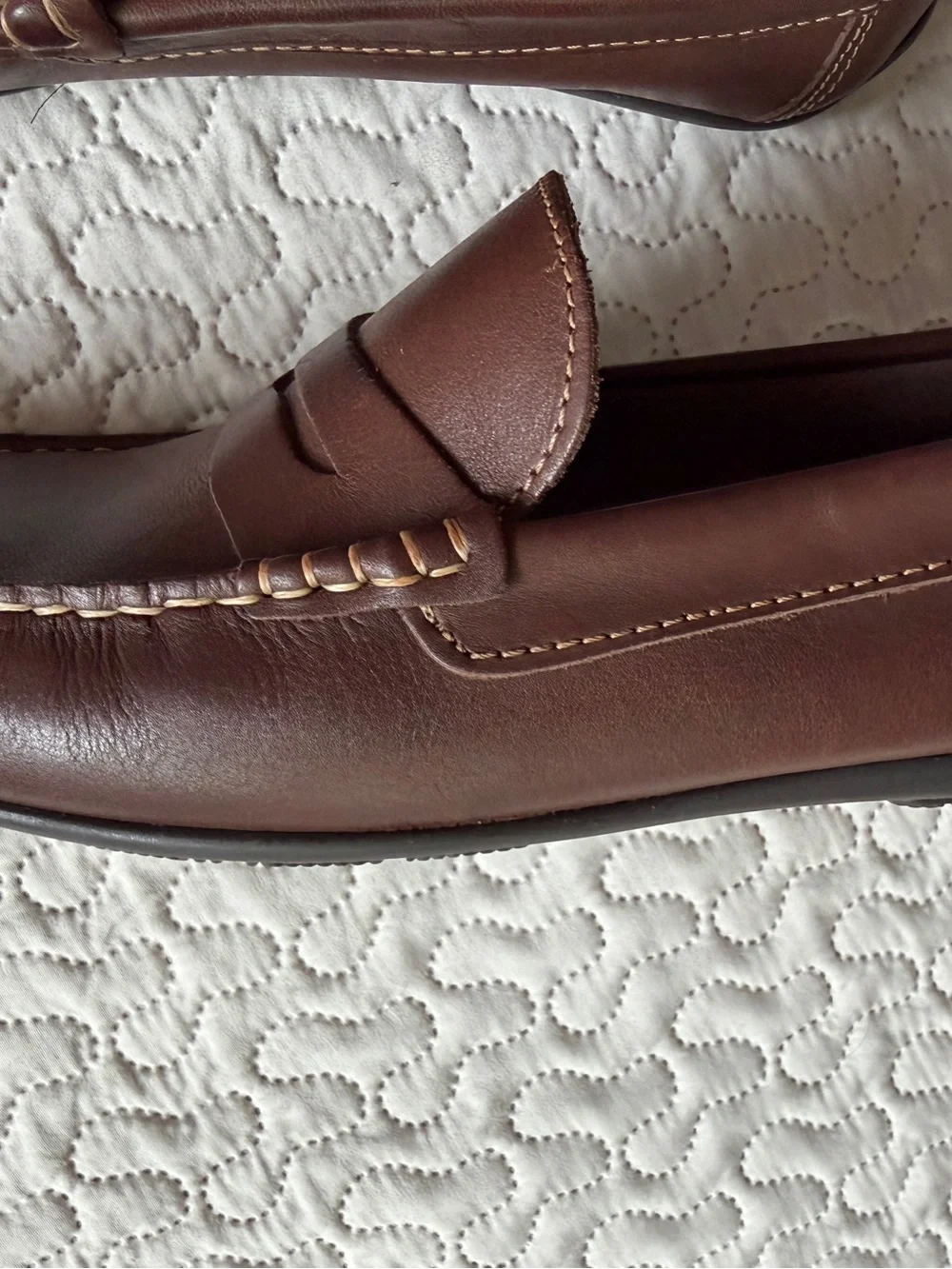 Sandro Men’s Chestnut Brown Leather Penny Loafers w/ Mocassin Stitching Size 10